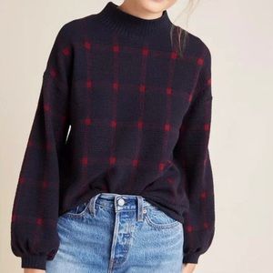 Anthropologie Porridge Clothing Windowpane Plaid Mock Neck Sweater